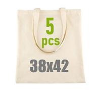 IDEA HOME Tote Bag en Toile de Jute - Bag de Course en Coton 100% - en Tissu à Peindre - 38x42cm - 5 x Sac D'achat - Personnalisable - Tote Bag Coton Vierge