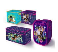 Idea Nuova Ensemble de rangement pliable de 4 pièces pour chambre d'enfant avec coffre, panier à linge pop-up et 2 cubes, Disney Encanto