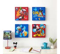 Idea Nuova Lot de 4 toiles murales avec éclairage LED de 27,9 x 27,9 cm chacune, thème Mickey Mouse de Disney, pour enfants