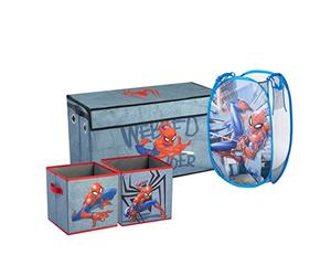 Idea Nuova Marvel Spiderman Lot de 4 solutions de rangement pliables avec panier pop-up, coffre de rangement pliable et 2 cubes de rangement pliables