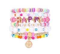 IDEAJOY Bracelets de perles colorées bohème pour femme - Empilables - Pierre naturelle - Perles de verre en argile - Bracelet extensible avec breloque - Joli bracelet d'amitié arc-en-ciel pour
