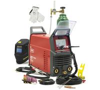 Ideal Expert TIG 201 DC Pulse LCD WIG Poste à souder inverter - Allumage HF 200 A - Avec bouteille argon de 8 l, casque automatique, lentilles à gaz, aimant, réducteur - Équipement complet pour