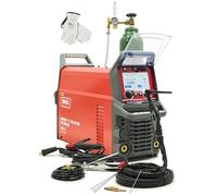 IDEAL Expert TIG 222 AC/DC WIG Poste à souder - Inverter 200 A pour aluminium - Avec bouteille de gaz argon de 8 l, réducteur de pression et accessoires - Allumage HF, PFC, fonction pulsation, écran