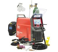 IDEAL Expert TIG 222 AC/DC WIG Poste à souder XXL - Avec casque automatique A20, kit de lentilles à gaz, support magnétique, bouteille d'argon et accessoires - Inverter en aluminium 200 A, PFC