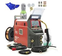 Ideal ExpertMIG 220 PFC MIG MAG Kit de soudage 200 A - Double impulsion Synergie - Avec mélange de bouteille de gaz de 8 l, réducteur de pression, fil de 5 kg et accessoires - Inverter pour aluminium