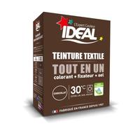 IDEAL - Kit Teinture Tout en Un Mini Chocolat - 230 g - Colorant + Fixateur + Sel Inclus - Teinture Textile Longue Tenue - Coton, Lin, Soie, Viscose - Efficace dès 30°C - Fabrication Française