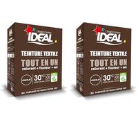 IDEAL - Kit Teinture Tout en Un Mini Chocolat - 230 g - Colorant + Fixateur + Sel Inclus - Teinture Textile Longue Tenue - Coton, Lin, Soie, Viscose - Efficace dès 30°C - Fabrication Française