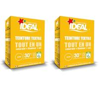 IDEAL - Kit Teinture Tout en Un Mini Jaune - 230 g - Colorant + Fixateur + Sel Inclus - Teinture Textile Longue Tenue - Coton, Lin, Soie, Viscose - Efficace dès 30°C - Fabrication Française (Lot de 2)