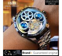 IDEAL KNIGHT véritable Tourbillon montres hommes Original haut de gamme luxe automatique montres mécaniques édition limitée montres 6805 GD-Silver Blue
