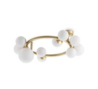 Ideal Lux PERLAGE Plafonnier globe à 10 lumières en laiton, abat-jour en verre blanc