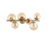 Ideal Lux PERLAGE Plafonnier globe à 6 lumières en laiton, abat-jour en verre ambré