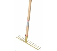 IDEAL Râteau de jardin professionnel avec 14 dents en acier | douille conique | Largeur de travail de 360 mm, trempé, doré, manche long de 160 cm avec trou de suspension, fixation spéciale (360 cm