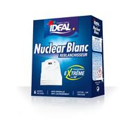 IDEAL - Reblanchisseur Extrême Nuclear Blanc, 20 g x 6 - Traitement Extrême, Déjaunit, Détache, Reblanchit, Préserve la Fibre des Textiles, Efficace dès 30°C - Formule Enrichie en Azurants Optiques