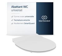 Ideal Standard abattant WC universel, ovale, Slim - Blanc (Smartguard+) | Avec fermeture automatique (Softclose), abattant WC ovale amovible pour un nettoyage facile, antibactérien, E3746HY