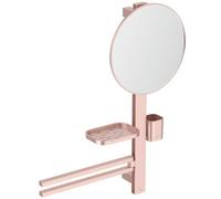 Ideal Standard - Alu+, Beauty Bar pour la Salle de Bain, Miroir Diamètre 30 cm, Tablettes de Rangement, Porte Serviettes, Rose brossé, BD588RO