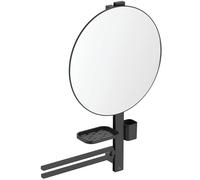 Ideal Standard Alu+ Miroir de courtoisie, Combinaison d'accessoires L, avec Miroir cosmétique Ø 508 mm et étagères réglables, fabriqué à partir d'aluminium recyclé à 84% - Noir Mat (640x145.5x817 mm)
