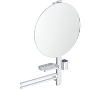 Ideal Standard Alu+ Miroir de courtoisie, Combinaison d'accessoires L, avec Miroir cosmétique Ø 508 mm et étagères réglables, fabriqué à partir d'aluminium recyclé à 100% - Argent (640x145.5x817 mm)