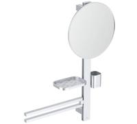 Ideal Standard Alu+ Miroir de courtoisie, Combinaison d'accessoires M, avec Miroir cosmétique Ø 328 mm et étagères réglables, fabriqué à partir d'aluminium recyclé à 84% - Argent (580x145.5x717 mm)
