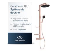 Ideal Standard Système de douche Alu+ BD583RO avec thermostat Ceratherm, 2 étagères, rose