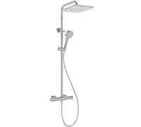 Ideal Standard Ceratherm T25 N Colonne de douche, Pommeau de douche à économie d'eau avec jets variables, pommeau carré, protection anti-brûlure, hauteur réglable - Chrome