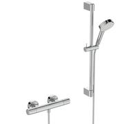 Ideal Standard Ceratherm T25 N Ensemble mélangeur de douche, Pommeau de douche Eco à économie d'eau avec jet variable (6 l/min), thermostat et tige de douche (600 mm) - Chrome