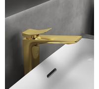 Ideal Standard Conca mitigeur lavabo BC757A2 avec base rallongée et jeu de vidage, saillie 150 mm, or brossé