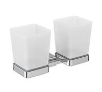 Ideal Standard Double-Gobelet Verre à dent IOM Porte Brosse à dent Duo pour Salle de Bain Carré Fixation Mur Finition Blanc et Chrome E2205AA