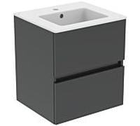 Ideal Standard Eurovit Plus pack meuble lavabo R0571TI Laqué gris brillant, 51x45x56,5cm, trou pour robinetterie 2000