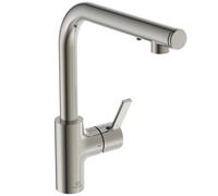Ideal Standard - Gusto iMX Mitigeur de cuisine, Bec rond en L, avec distributeur de savon intégré, bec pivotant à 360°, facile à installer avec la fixation EasyFix+, Silver Storm