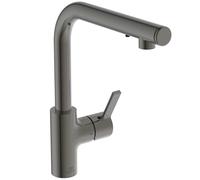 Ideal Standard - Gusto iMX Mitigeur de cuisine, Bec rond en L, avec distributeur de savon intégré, bec pivotant à 360°, facile à installer avec la fixation EasyFix+, Magnetic Grey