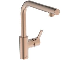 Ideal Standard - Gusto iMX Mitigeur de cuisine, Bec rond en L, avec distributeur de savon intégré, bec pivotant à 360°, facile à installer avec la fixation EasyFix+, Sunset Rose