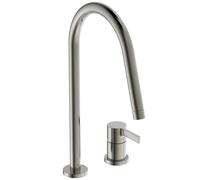 Ideal Standard - Gusto Mitigeur de cuisine à deux trous, Bec rond en C, avec la cartouche FirmaFlow, bec pivotant à 360°, Raccord vissé par le bas, Silver Storm
