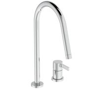 Ideal Standard - Gusto Mitigeur de cuisine à deux trous, Bec rond en C, avec la cartouche FirmaFlow, bec pivotant à 360°, Raccord vissé par le bas, Chrome