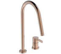 Ideal Standard - Gusto Mitigeur de cuisine à deux trous, Bec rond en C, avec la cartouche FirmaFlow, bec pivotant à 360°, Raccord vissé par le bas, Sunset Rose