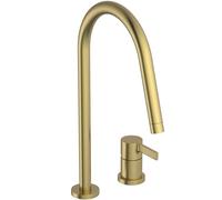 Ideal Standard - Gusto Mitigeur de cuisine à deux trous, Bec rond en C, avec la cartouche FirmaFlow, bec pivotant à 360°, Raccord vissé par le bas, Brushed Gold
