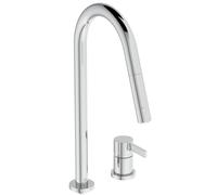Ideal Standard - Gusto Mitigeur de cuisine à deux trous, Bec rond en C, avec vaporisateur extractible et d'un double spray, bec pivotant à 360°, Raccord vissé par le bas, Chrome