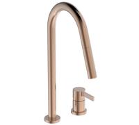 Ideal Standard - Gusto Mitigeur de cuisine à deux trous, Bec rond en C, avec vaporisateur extractible et d'un double spray, bec pivotant à 360°, Raccord vissé par le bas, Sunset Rose
