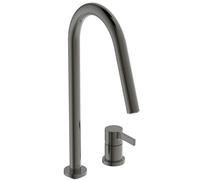 Ideal Standard - Gusto Mitigeur de cuisine à deux trous, Bec rond en C, avec vaporisateur extractible et d'un double spray, bec pivotant à 360°, Raccord vissé par le bas, Magnetic Grey
