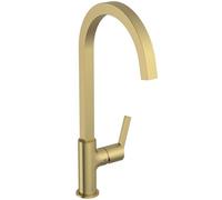 Ideal Standard - Gusto Mitigeur de cuisine, Bec carré en C, avec la cartouche FirmaFlow, bec pivotant à 360°, facile à installer avec la fixation EasyFix+, Brushed Gold