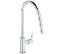 Ideal Standard - Gusto Mitigeur de cuisine, Bec rond en C, avec la cartouche FirmaFlow, bec pivotant à 360°, facile à installer avec la fixation EasyFix+, Chrome