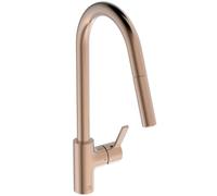 Ideal Standard - Gusto Mitigeur Cuisine, Col de cygne Look Carré, Cuivre, Robinet Bec pivotant, Installation facile, Aérateur intégré, Flexibles inclus, BD411J4