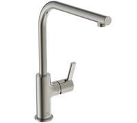 Ideal Standard - Gusto Mitigeur de cuisine, Bec rond en L, avec la cartouche FirmaFlow, bec pivotant à 360°, facile à installer avec la fixation EasyFix+, Silver Storm