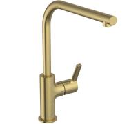 Ideal Standard - Gusto Mitigeur de cuisine, Bec rond en L, avec la cartouche FirmaFlow, bec pivotant à 360°, facile à installer avec la fixation EasyFix+, Brushed Gold
