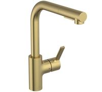 Ideal Standard - Gusto Mitigeur de cuisine, Bec rond en L, avec vaporisateur extractible et d'un double spray, bec pivotant à 360°, facile à installer avec la fixation EasyFix+, Brushed Gold