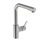 Ideal Standard - Gusto Mitigeur de cuisine, Bec rond en L, avec vaporisateur extractible et d'un double spray, bec pivotant à 360°, facile à installer avec la fixation EasyFix+, Silver Storm