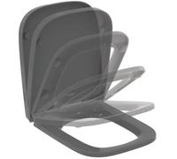 Ideal Standard i.life B Abattant WC, forme angulaire, Siège enveloppant avec frein de chute et option de libération rapide, en duroplast robuste - Gris (360x450x45 mm)