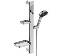 Ideal Standard Idealrain Alu+ Ensemble de douche, Pomme de douche économique avec deux types de jets (SilkRain et Rain) et supports réglables - Chrome (349x157x600 mm)