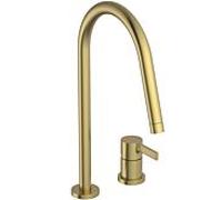 Ideal Standard - Gusto Mitigeur de cuisine à deux trous, Bec rond en C, avec la cartouche FirmaFlow, bec pivotant à 360°, Raccord vissé par le bas, Brushed Gold