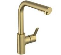 Ideal Standard Robinet de cuisine Gusto BD420A2 or brossé, avec bec tubulaire et douchette extractible 2 fonctions