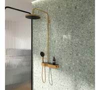 Système de douche Ideal Standard Solos A7882A2 avec thermostat de douche apparent Ceratherm Navigo® avec étagère, douchette 3 jets et pommeau de douche, finition or brossé